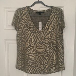 Gold WHBM Zebra Print V-Neck Top